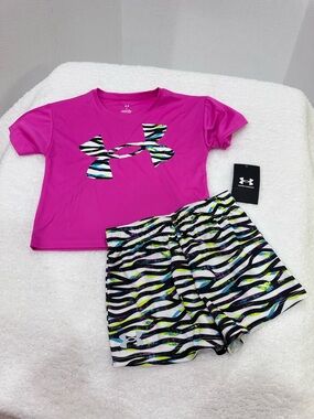 Girl’s Under Armour Hot Pink Logo Tee with Zebra Stripe Shorts